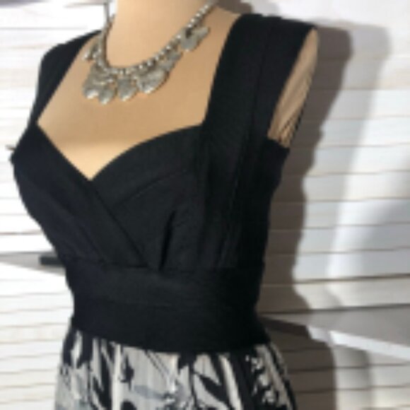 Tadashi Collection Fit and Flare Floral Midi Dress Black White Size 8 - Picture 6 of 13